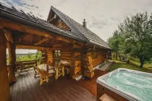 Bear's log near plitvice Lakes Croatia with hot tub