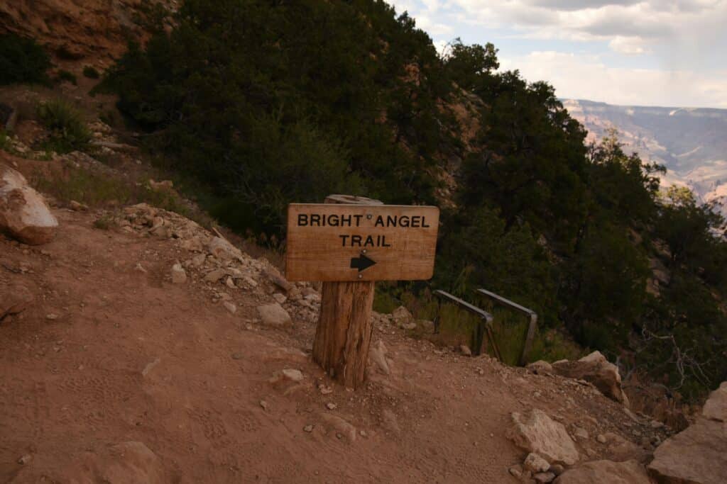 Grand Canyon Bright Angel Trail starting point sign